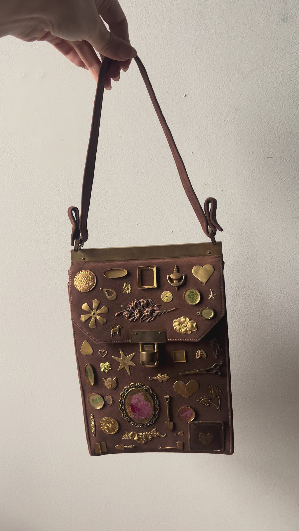 1960s Brown Suede Gathered Charm Bag