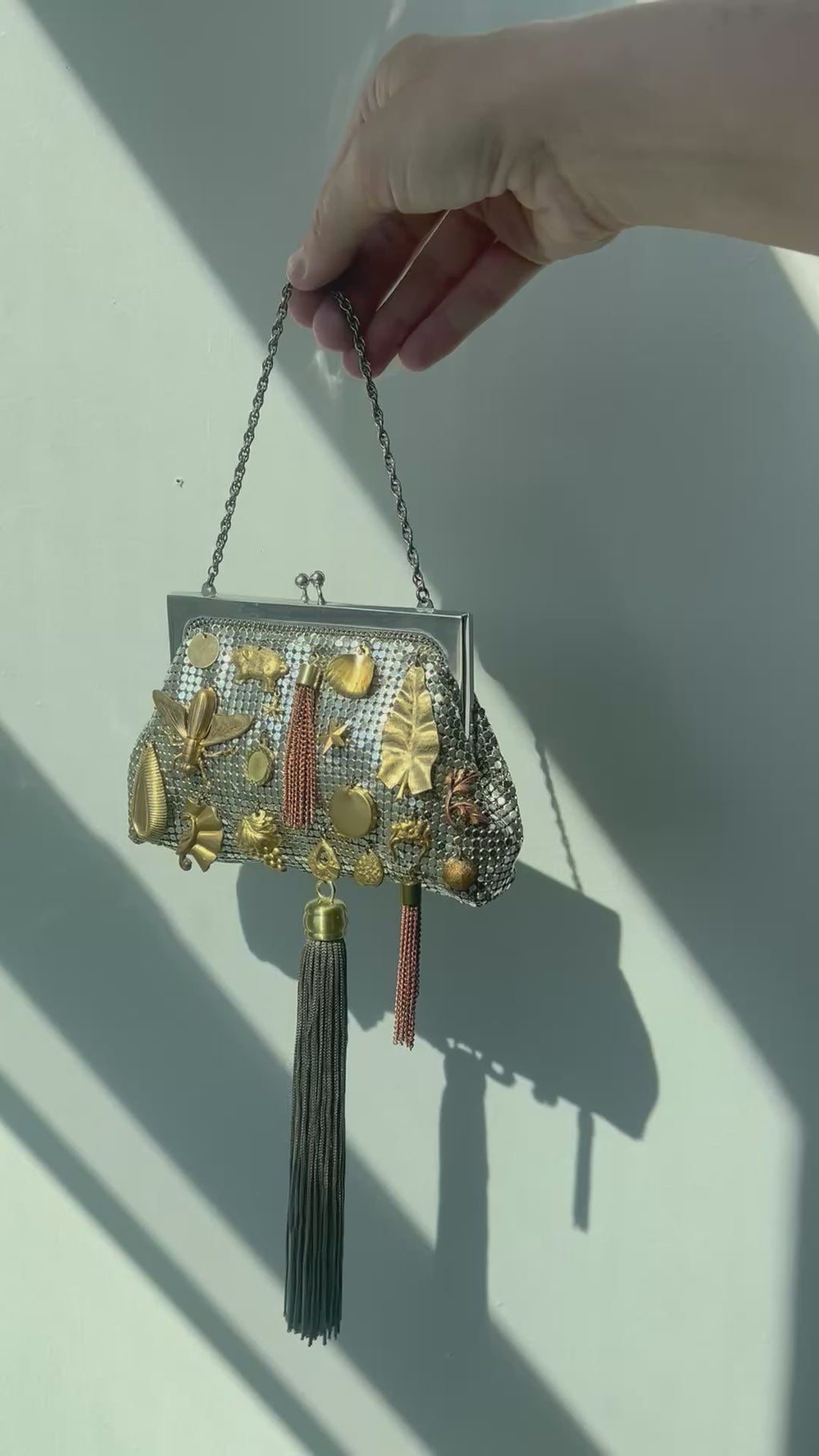 Silver Mesh Tassel Gathered Charm Bag