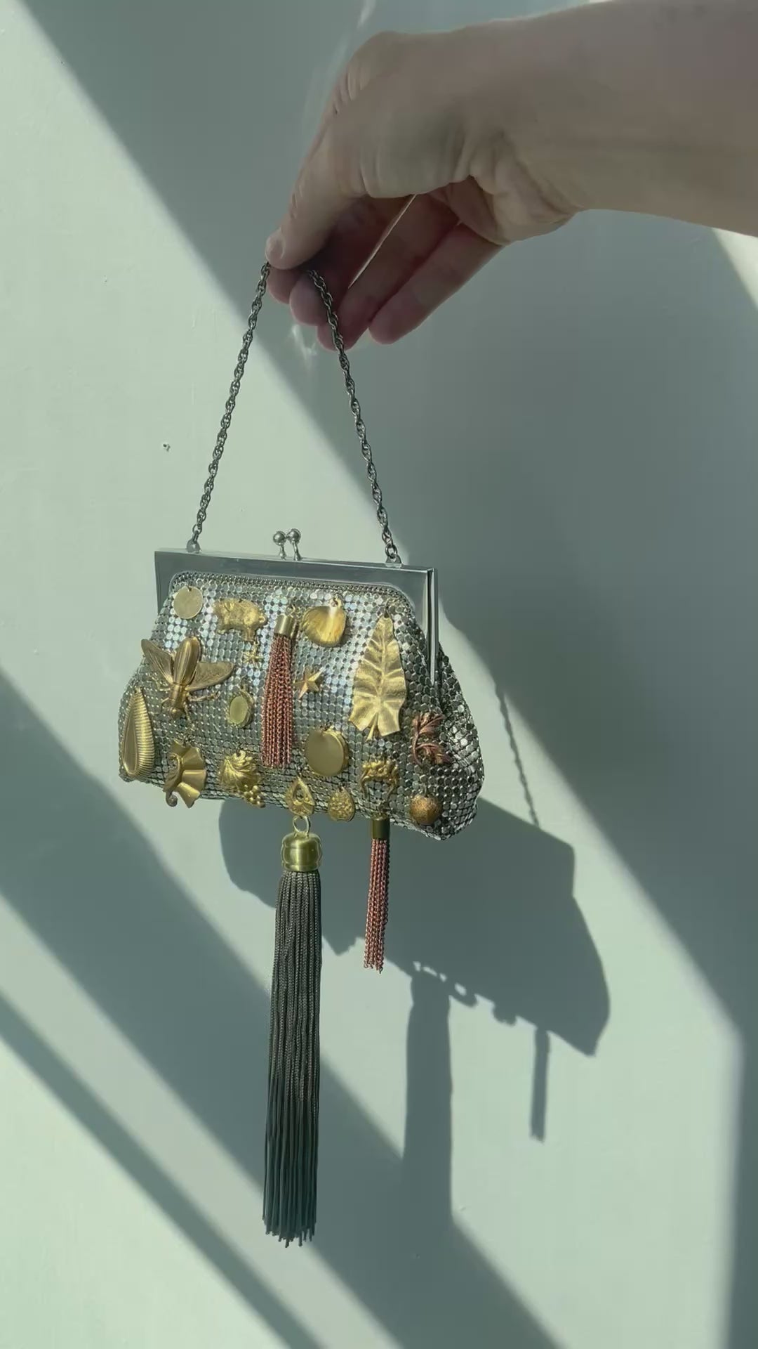 Silver Mesh Tasseled Gathered Charm Bag