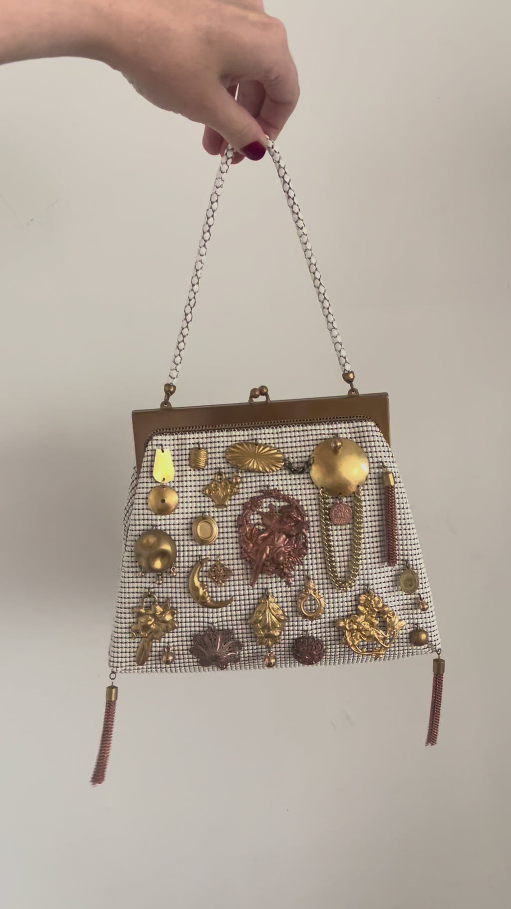 Ivory Mesh Tasseled Bag