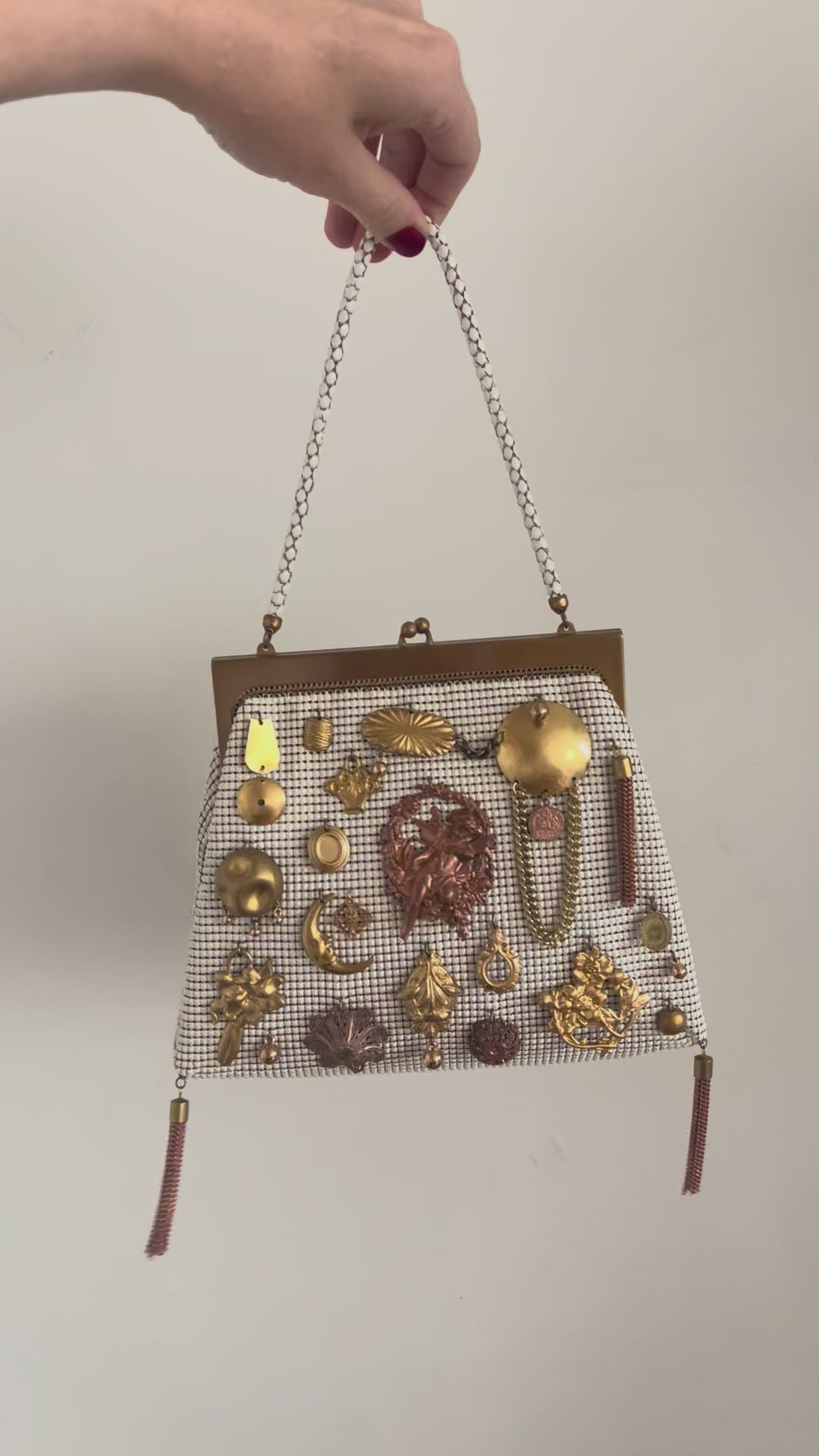 Ivory Mesh Tasseled Bag