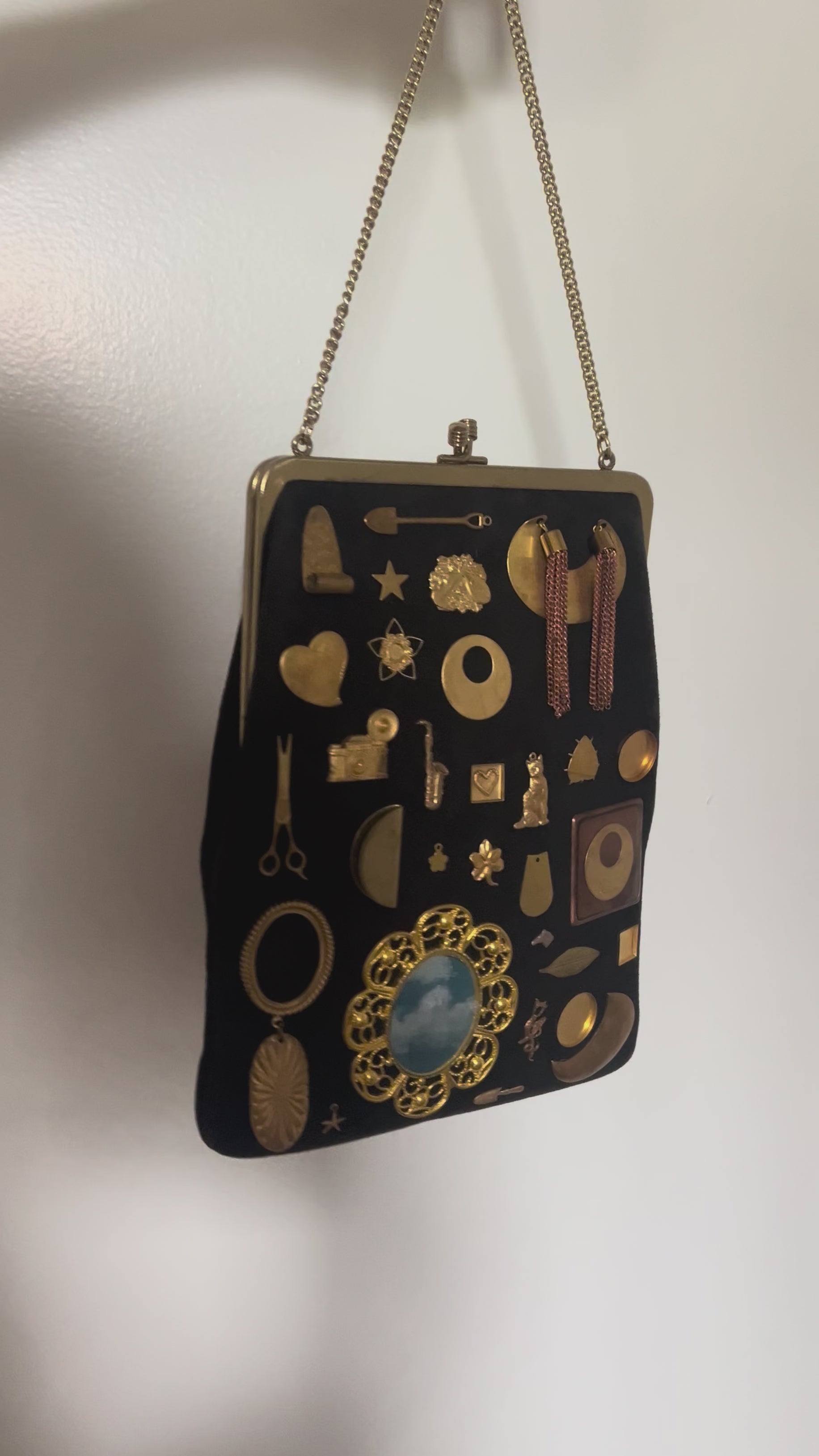 1960s Dark Brown Suede Gathered Charm Bag