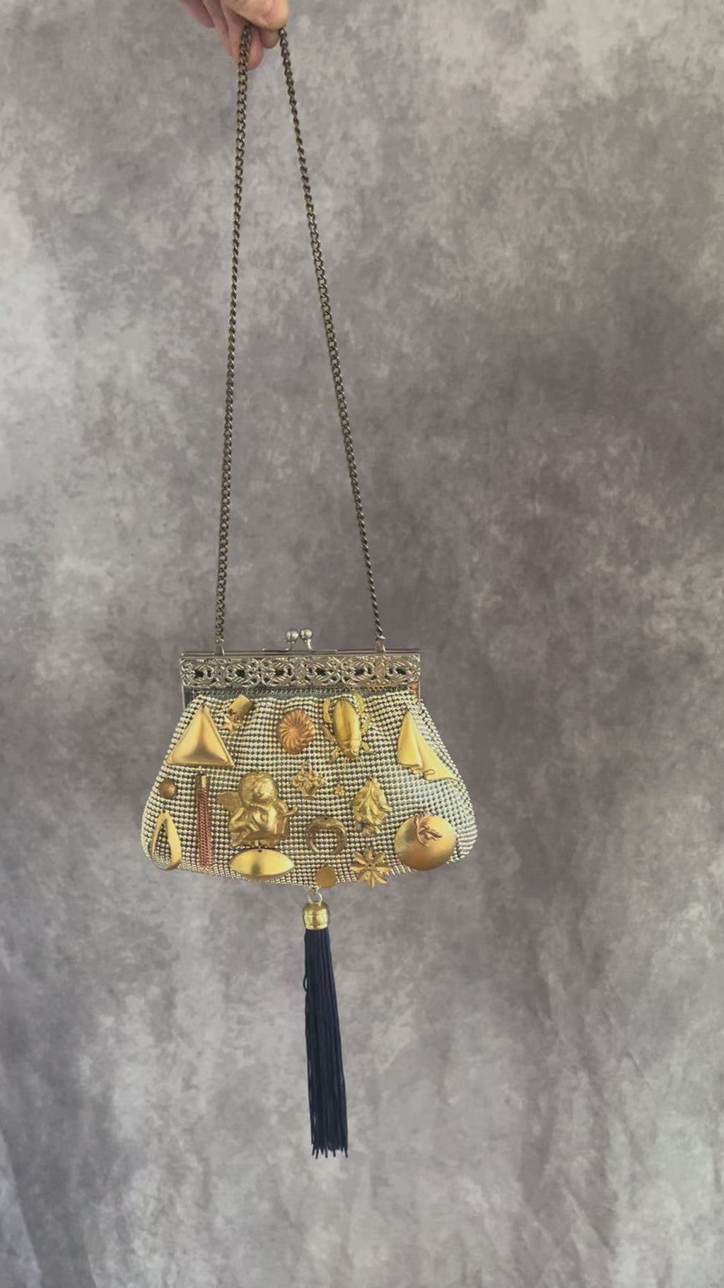 Silver Mesh Gathered Charm Bag