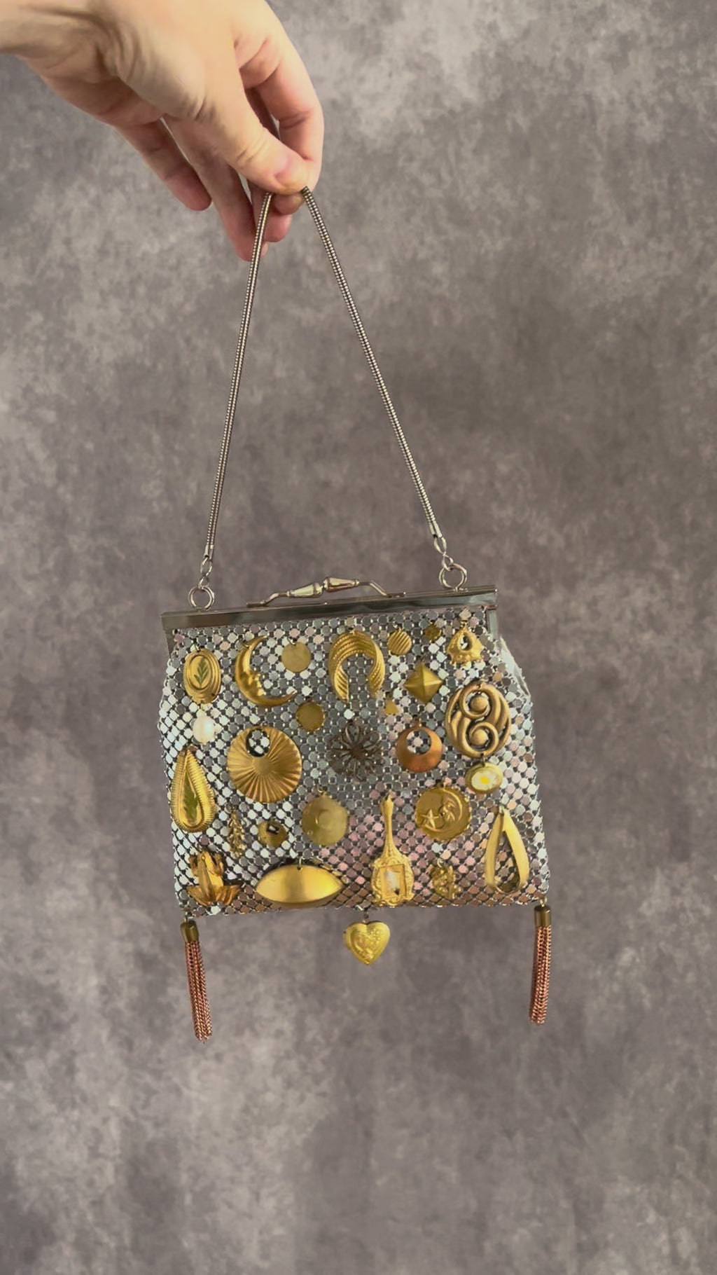 Silver Mesh Gathered Charm Bag