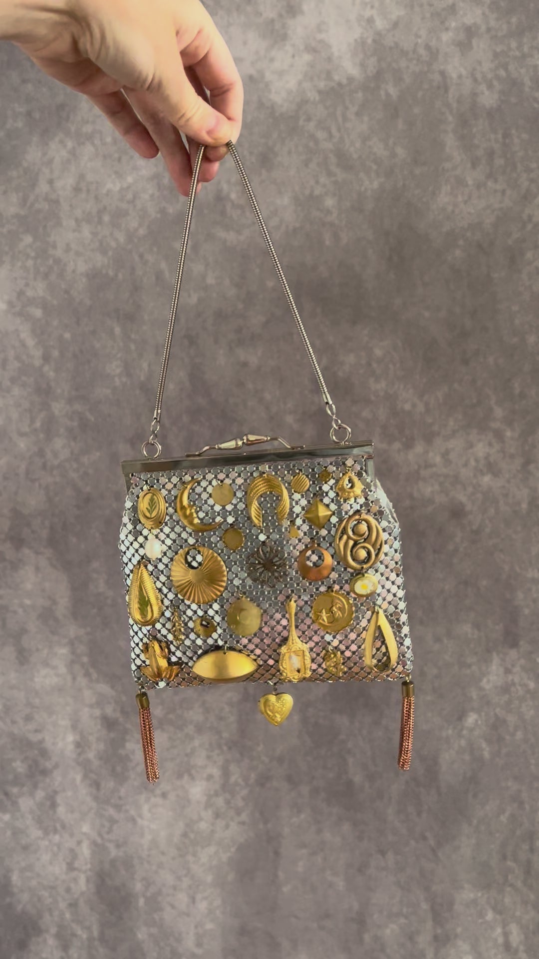 Silver Mesh Gathered Charm Bag