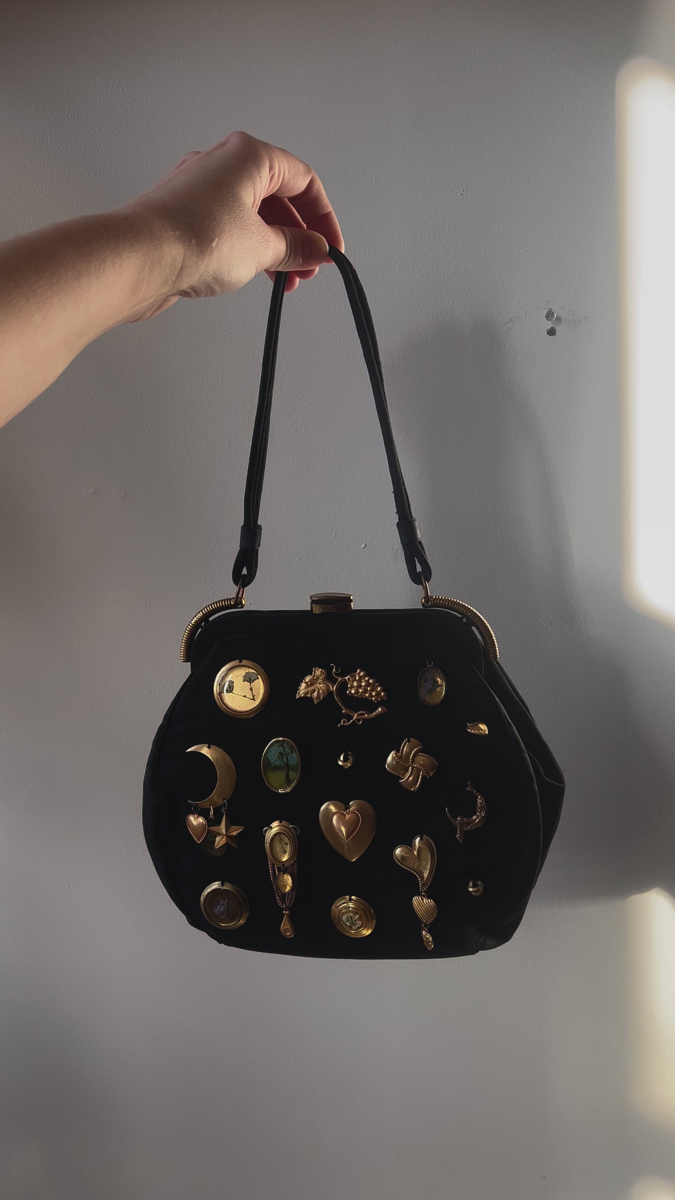 1940s Black Fabric ‘Gathered Charm’ Bag