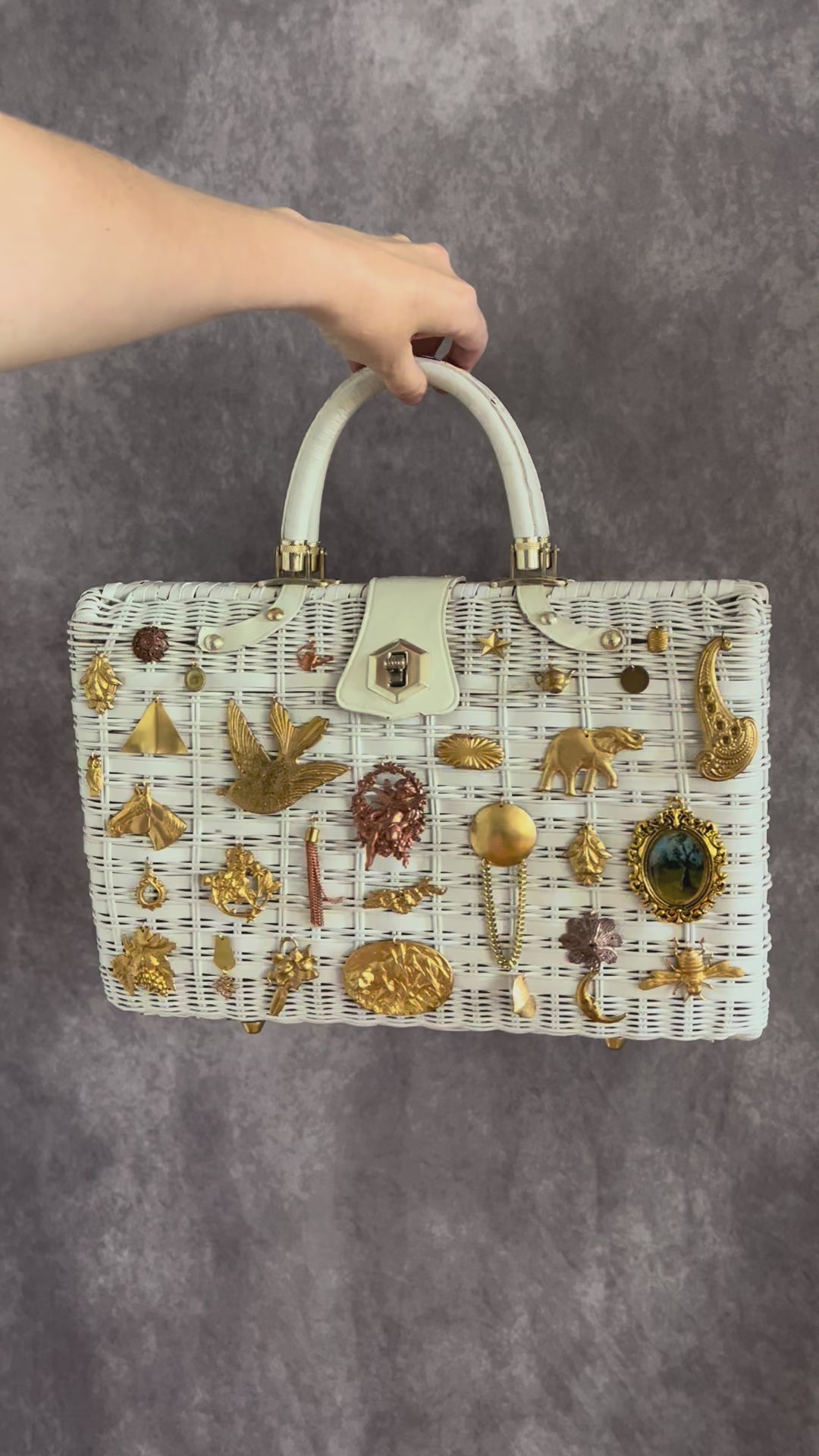 1960s White Wicker XL Gathered Charm Bag