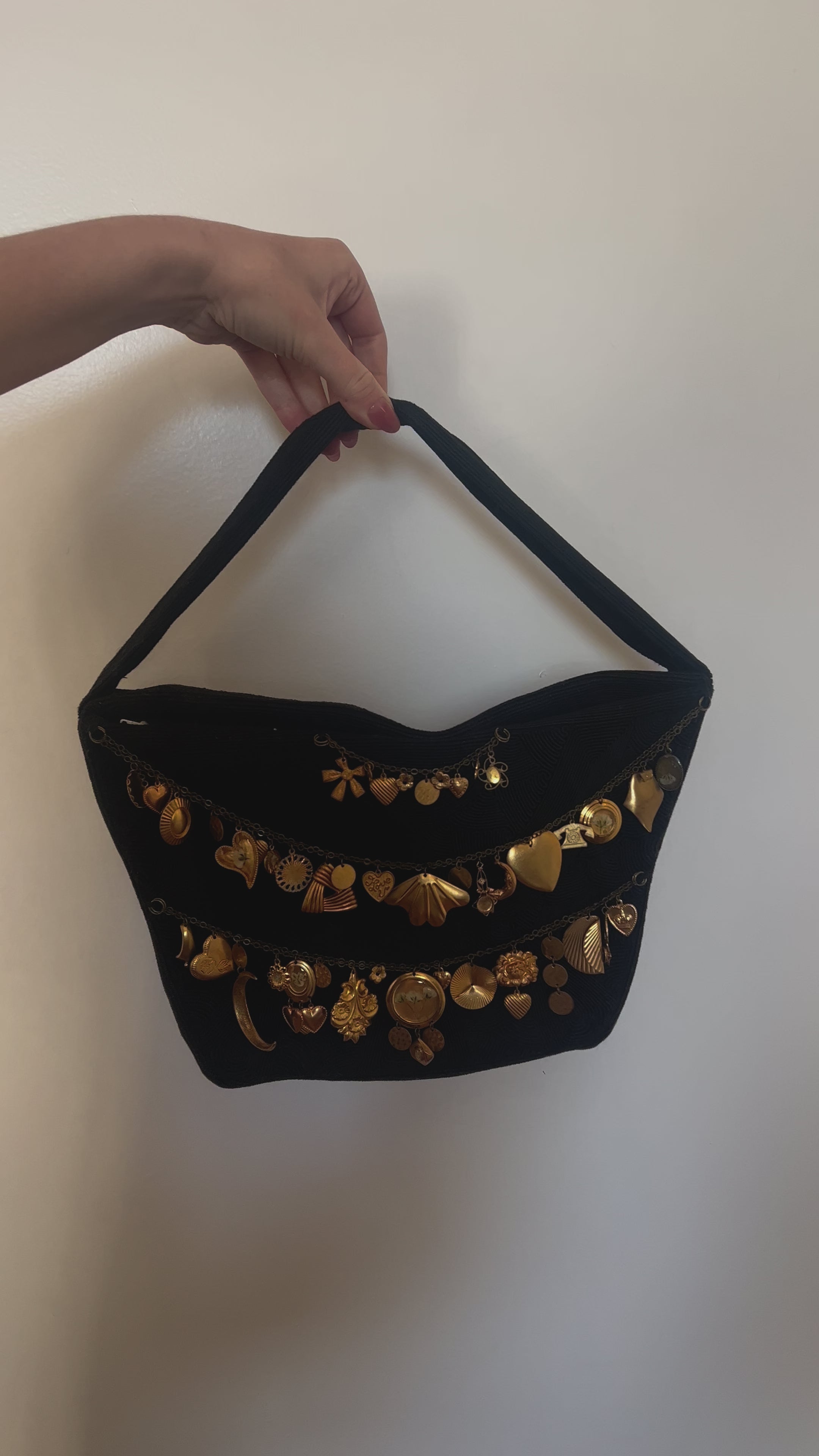 1940s Black Cordé ‘Gathered Charm’ Chain Bag