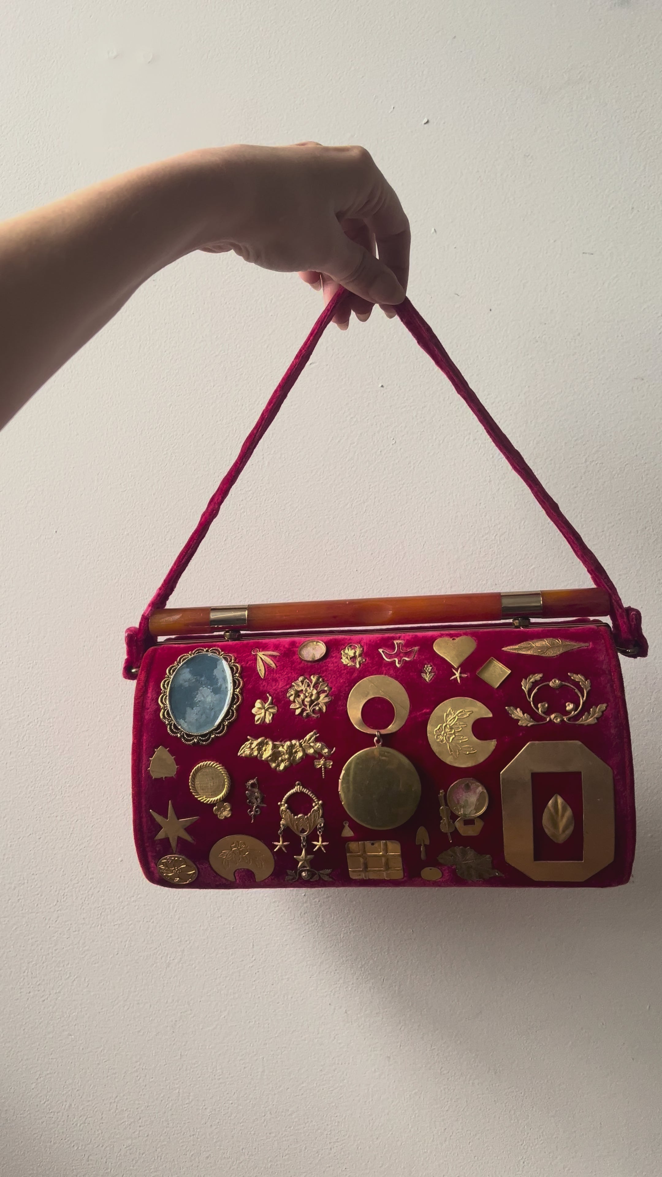 1950s Red Velvet Gathered Charm Bag