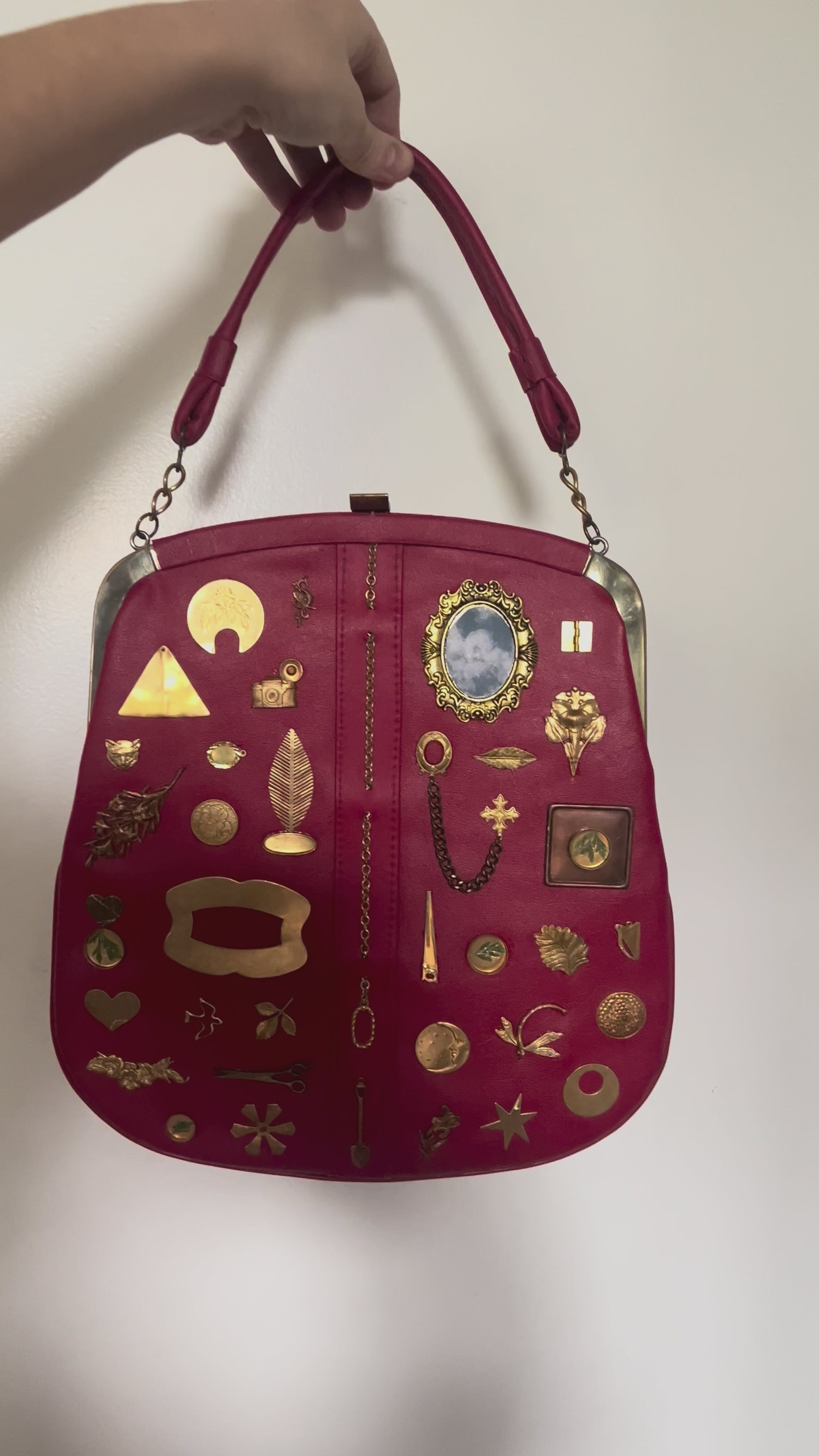 1960s Red Vegan Leather Gathered Charm Bag