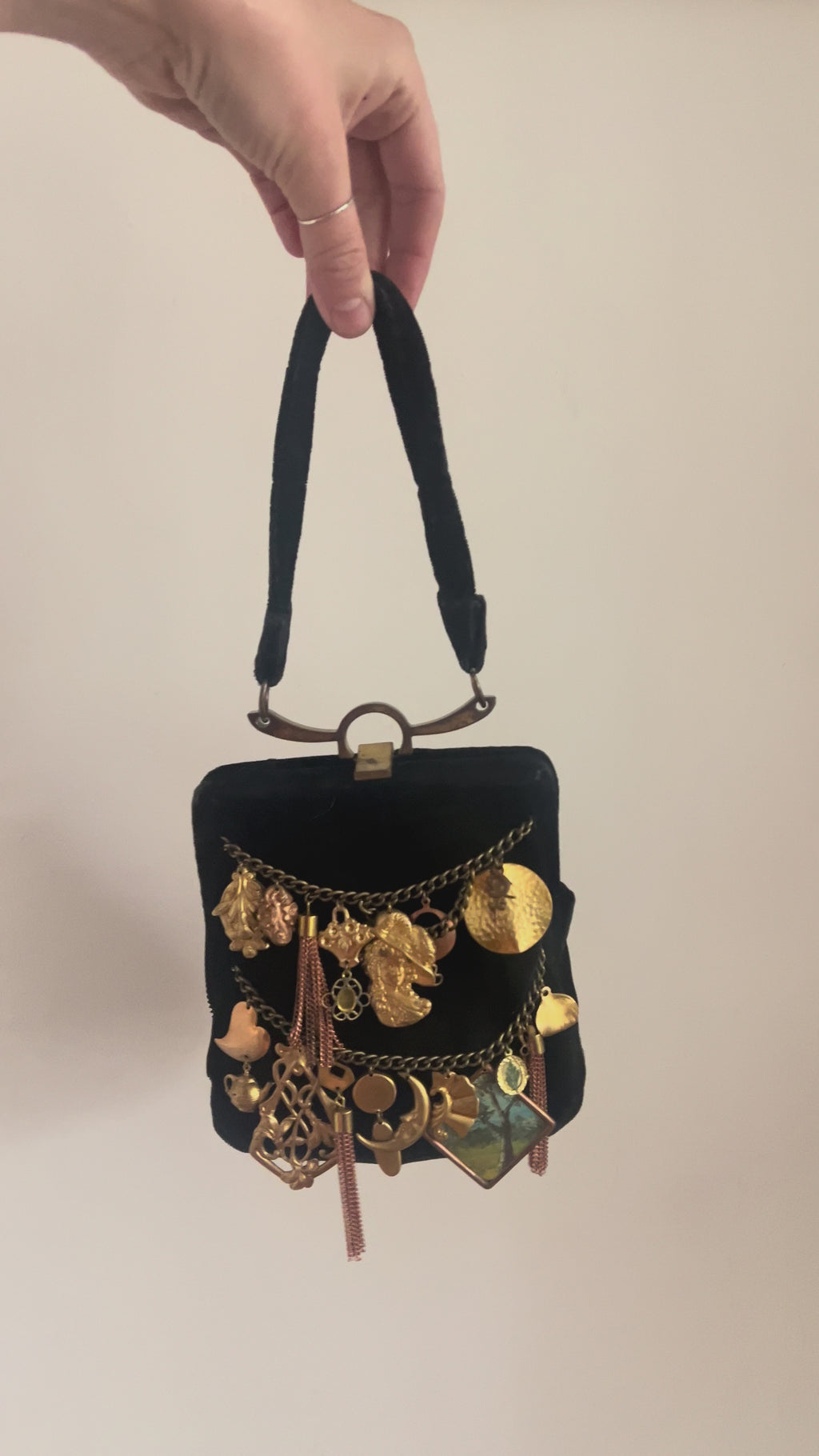 1930s Black Velvet Mini Gathered Charm Bag