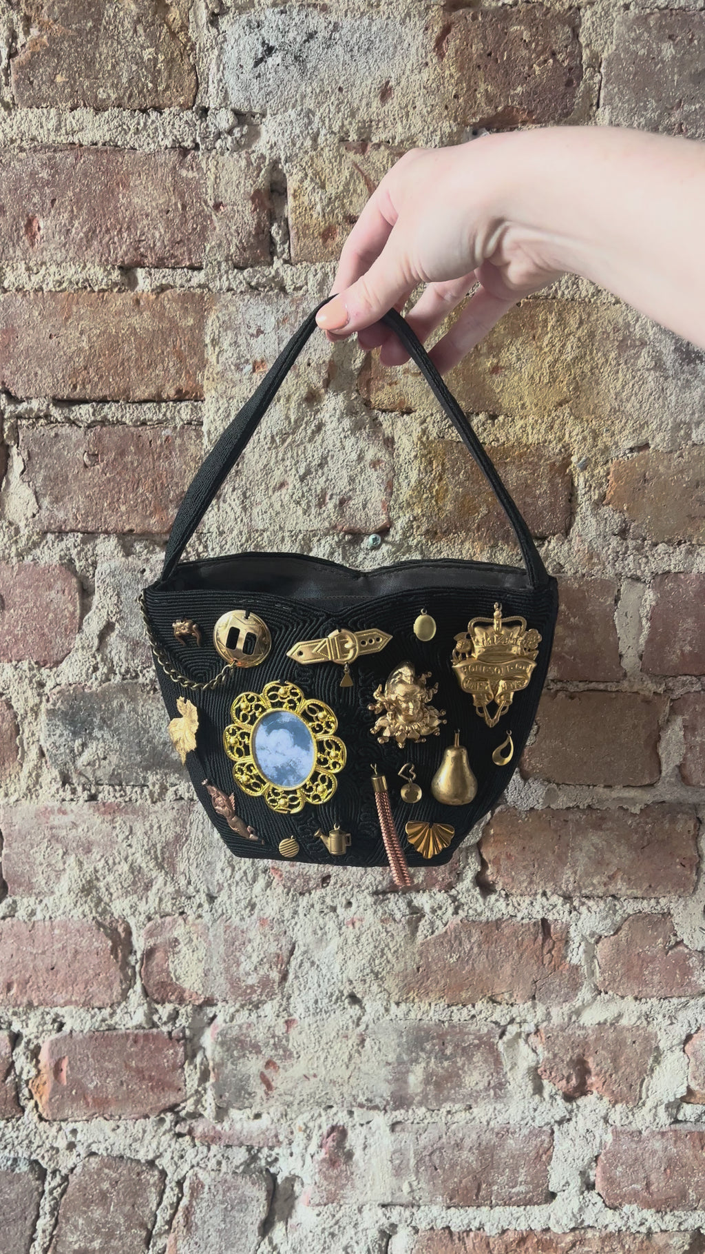 1940s Black Corde Mini Gathered Charm Bag
