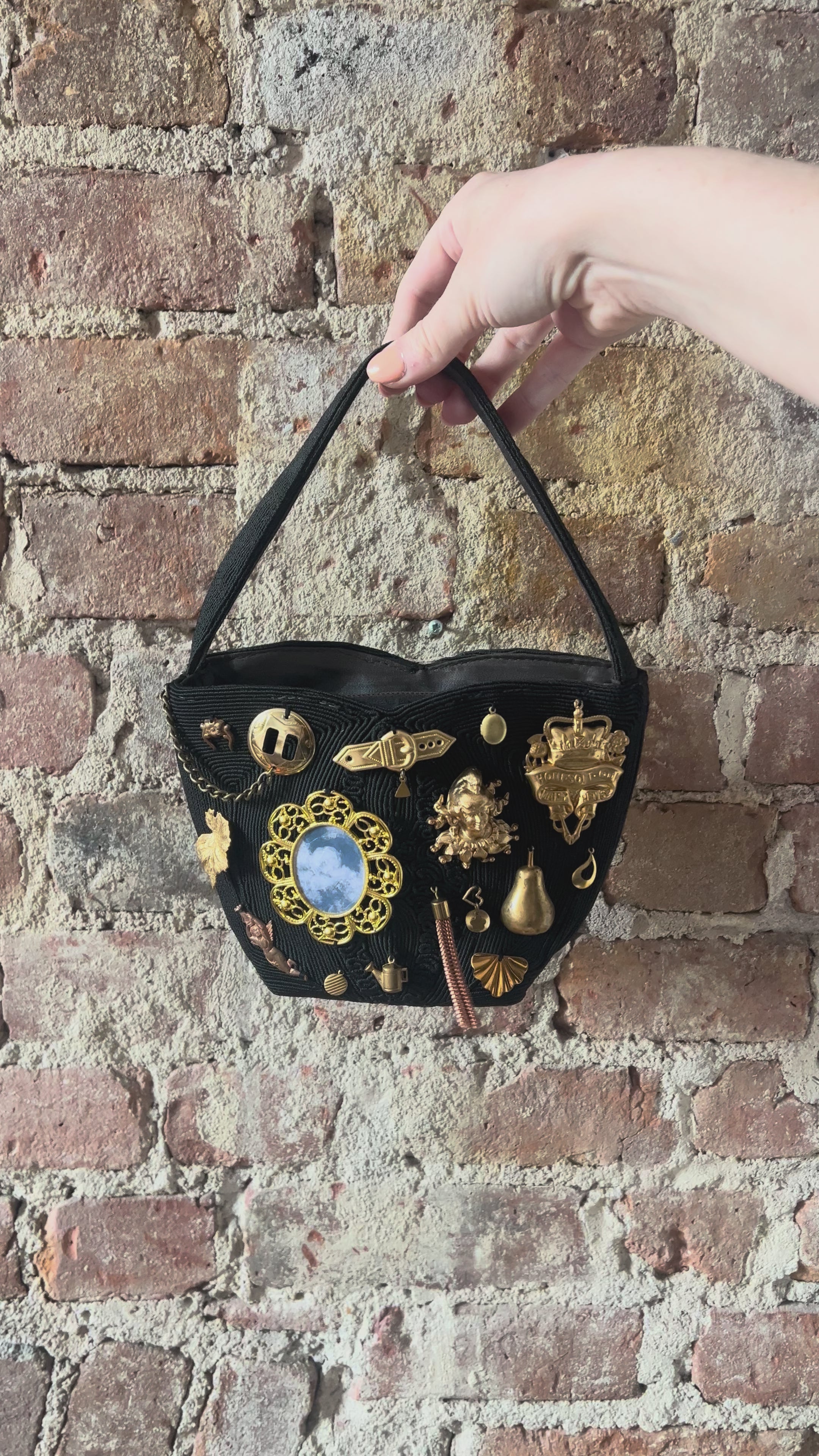 1940s Black Corde Mini Gathered Charm Bag