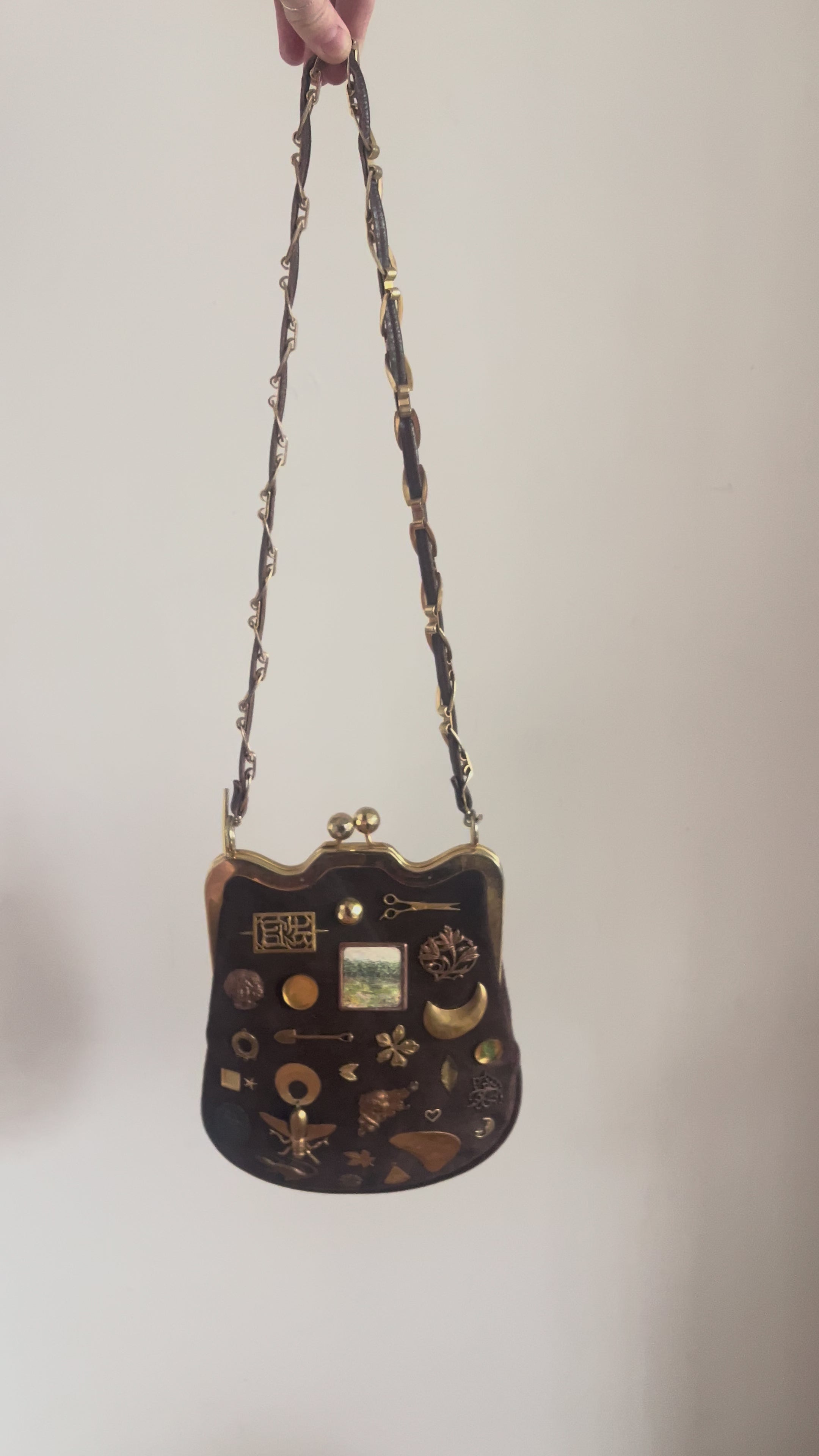 1960s Brown Suede Gathered Charm Bag