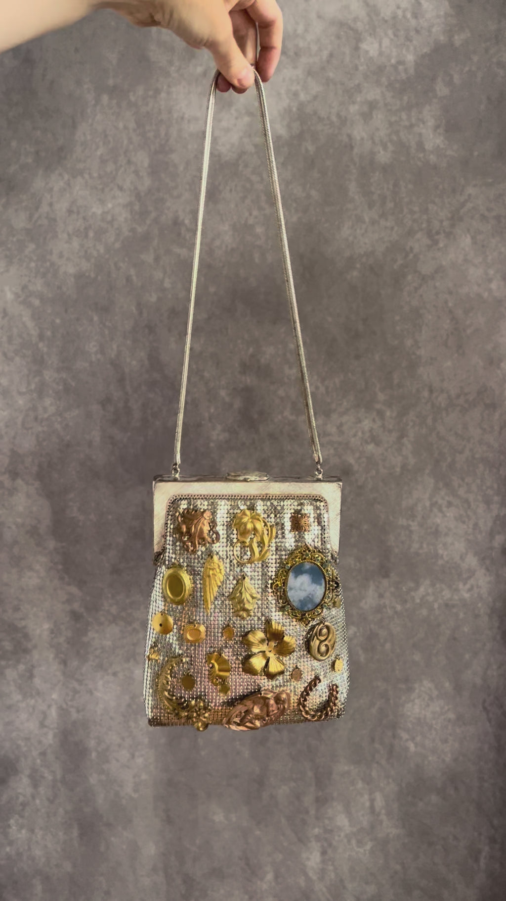 1960s Silver Mesh Gathered Charm Bag